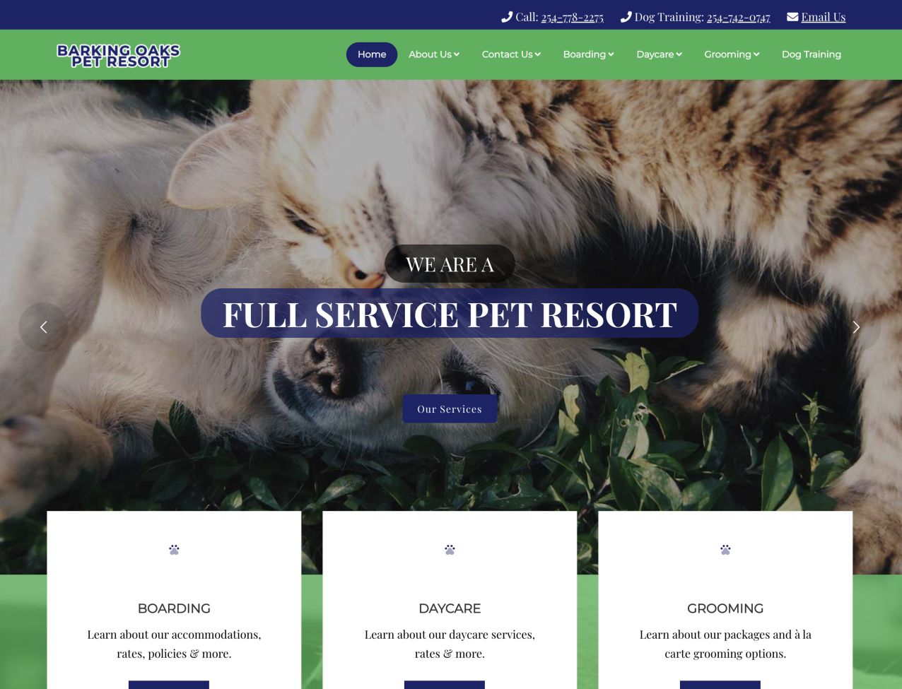 Barking Oaks Pet Resort homepage